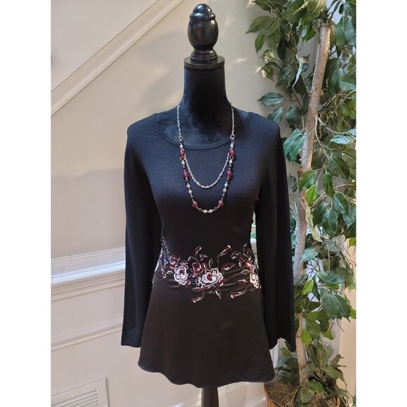Alfani Sweater Women's Medium Black Floral Embroidered Long Sleeves Tunic - Picture 1 of 11